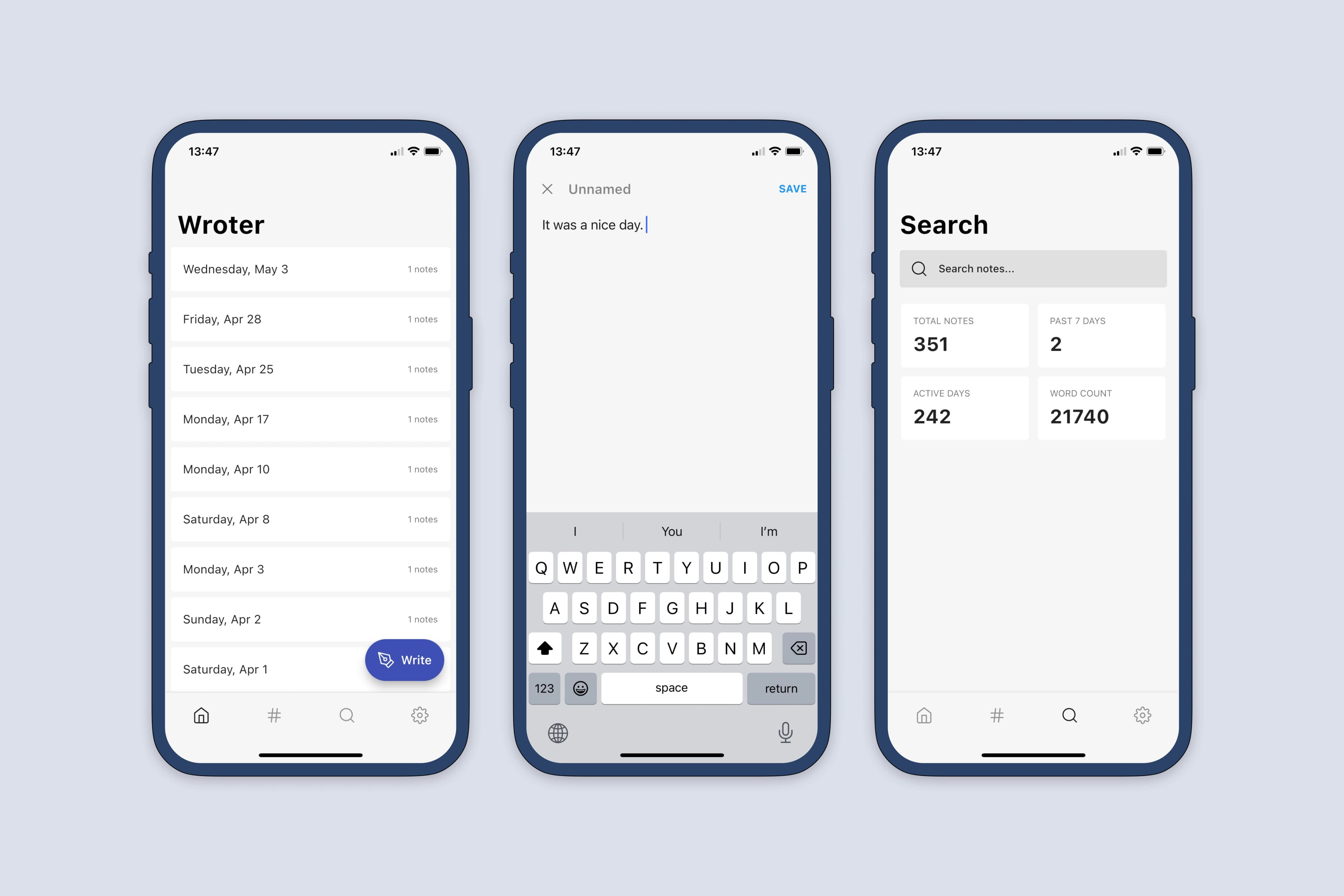 Wroter screenshots